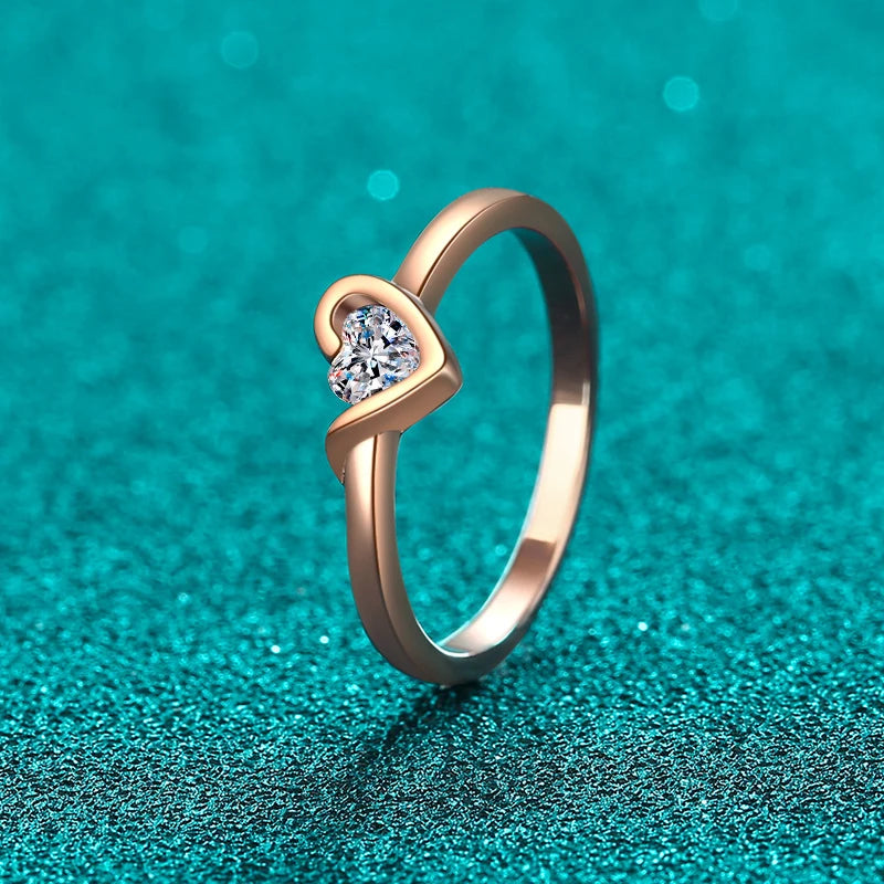 Heart Cut Moissanite Eternity Ring 925 Sterling Silver with Champagne White Gold Plated Band Lab Diamond Rings For Women
