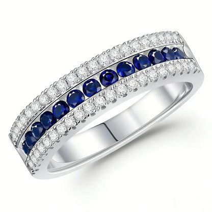 White and Blue Created Sapphire Rings for Women Half Eternity Wedding Band Cubic Zircon Party Ring