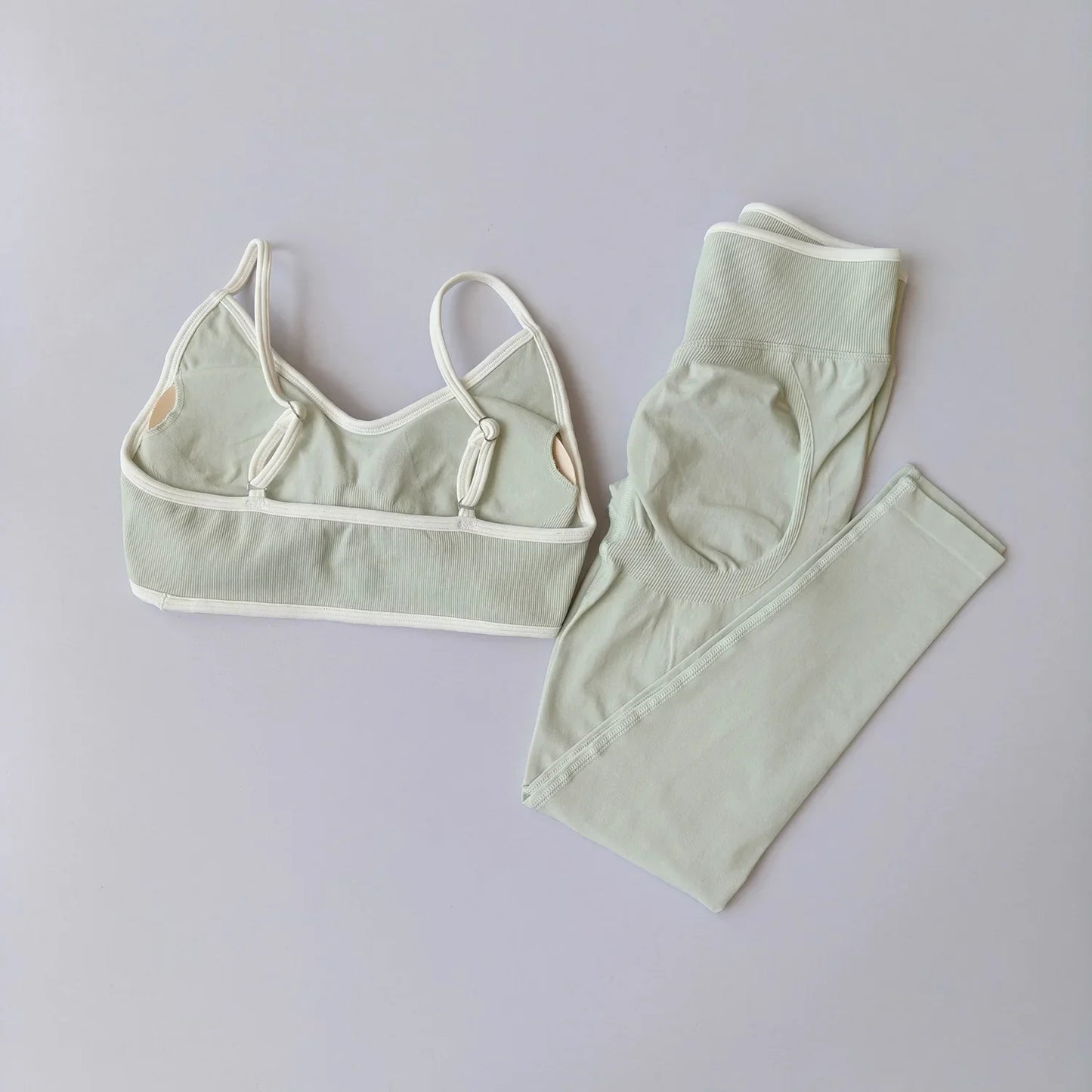 Women 2pcs Sport Sets Gym Push Up Yoga Pants Hollow Back Fitness Bras Workout High Waist Leggings Seamless Tights  Gym Set Suit