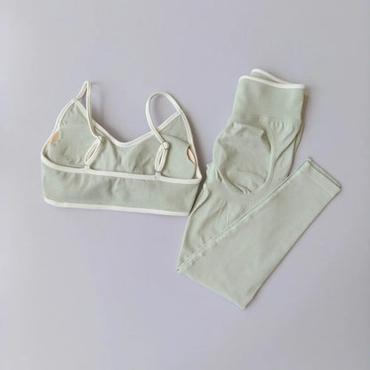 Women 2pcs Sport Sets Gym Push Up Yoga Pants Hollow Back Fitness Bras Workout High Waist Leggings Seamless Tights  Gym Set Suit