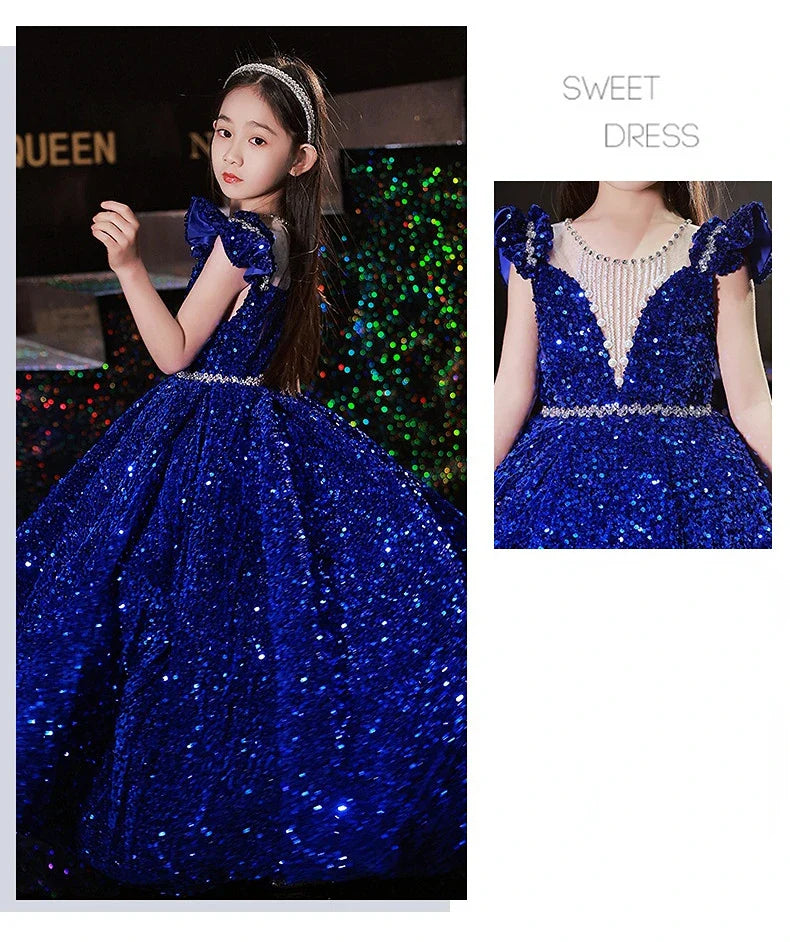 Princess Dress Sequin Evening Weddings Long Dresses Elegant Formal Ball Gown For Girls Birthday Gift 1-14Y