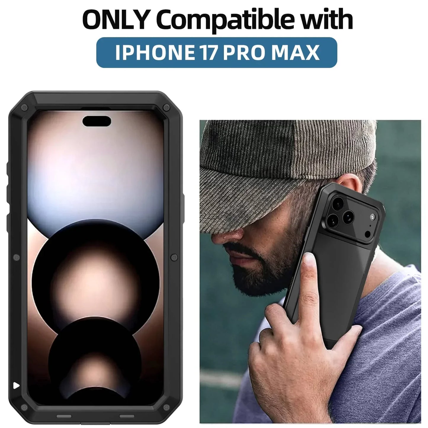 For iPhone 17 Pro Max iPhone Air 17 Pro Metal Case, Heavy Duty Shockproof Tough Rugged Case with Built-in Glass Screen Protector