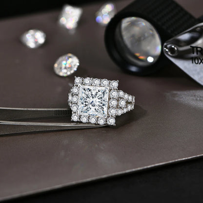 S925 Silver Moissanite Engagement Ring for Women 6CT Princess Excellent Cut Luxury Wedding Jewelry With GTC Certificate