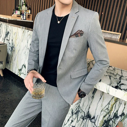S-7XL Jacket + Pants / Luxurious High -end Brand Solid Color Men's Casual Business Slim Suit Two -piece Suit Groom Wedding Suit