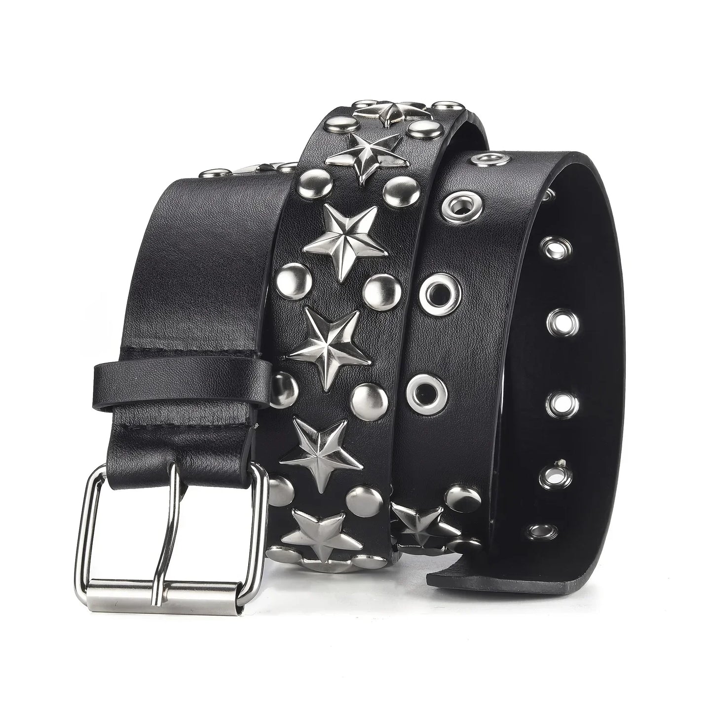 2023New Fashion Pentagram Riveted Women's Belt Punk Hip Hop Rock Jeans Men's Belt