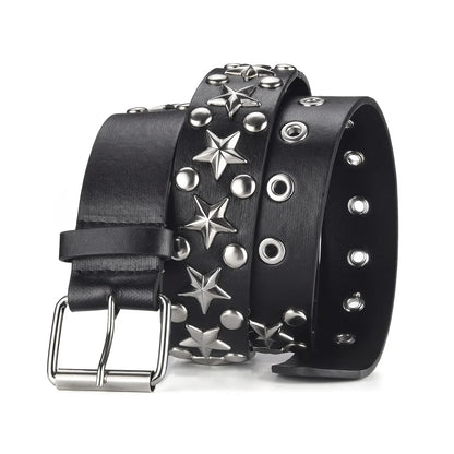 2023New Fashion Pentagram Riveted Women's Belt Punk Hip Hop Rock Jeans Men's Belt