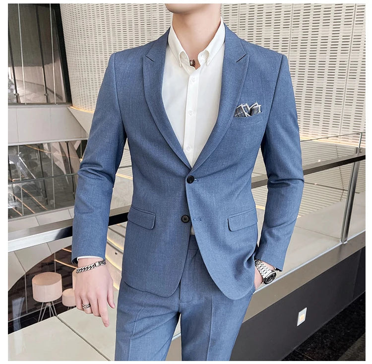 Conjunto de Terno Masculino de Negócios Slim Fit Três Peças 2025 de Alto Padrão Estilo Coreano para Casamento Noivo Festa Terno Colete Calças M-4XL