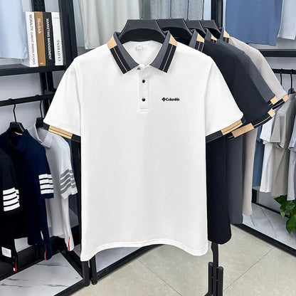 Original Design Men's Lapel Short Sleeve Polo Shirt Summer New Letter Print T-Shirt Casual Fashion Business Trend Men's Clothing
