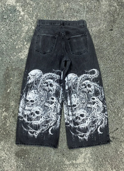 High Street Cool Personality American Style Denim Trousers Niche Fashion Baggy Washed Distressed Wide-leg Straight Jeans