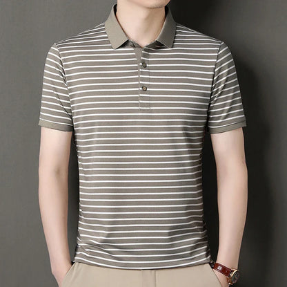 2024 Men's New Striped Cotton Business Casual Short Sleeved POLO Shirt Fashion Short Sleeved Comfortable and Breathable Top