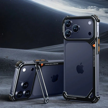 9-Shaped for iPhone 17 Pro Max 17 Pro Phone Case for Magsafe Wireless Charging With Lens Holder Stand Metal Frameless Shell