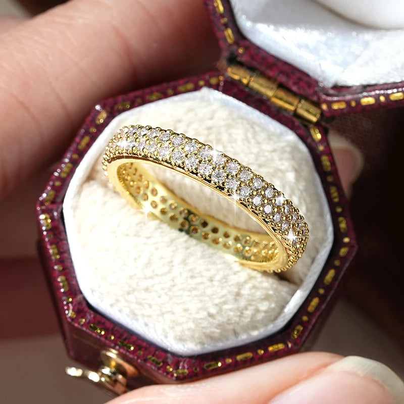Sparkling 1.3mm D Color Full Moissanite Eternity Ring 14k Gold Filled Double-row Finger Bands GRA Cerified Rings for Womem