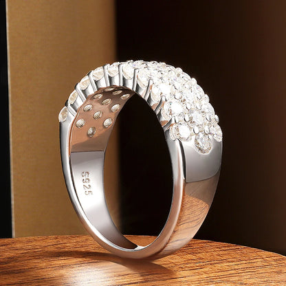 D VVS1 Moissanite Rings for Women Solid 925 Sterling Silver Plated 18k White Gold 3-Row Half Eternity Anniversary Band
