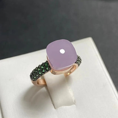 Emerald Ring for Women Green Zircon Inlay Rose Gold & Black Gun Plated 30 Colors Candy Crystal Style Jewelry Birthday Gift