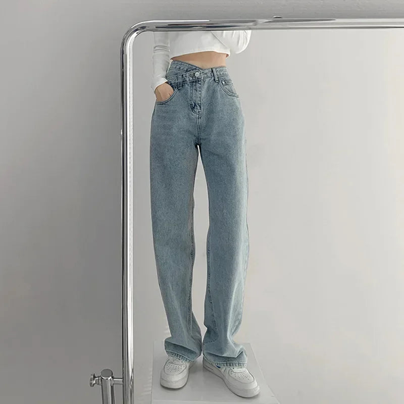 Wide Leg Pants Mom Femme Black Blue Jeans High Waist Woman Trousers