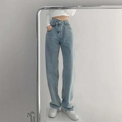 Wide Leg Pants Mom Femme Black Blue Jeans High Waist Woman Trousers