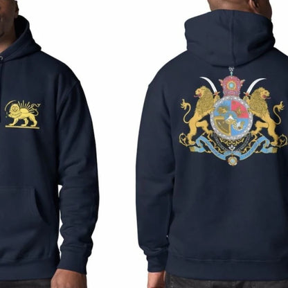 Persian Lion & Sun Matching Hoodie Imperial Crest Back Print Autumn and Winter Streetwear Long Sleeve Keep Warm Casual Pullover