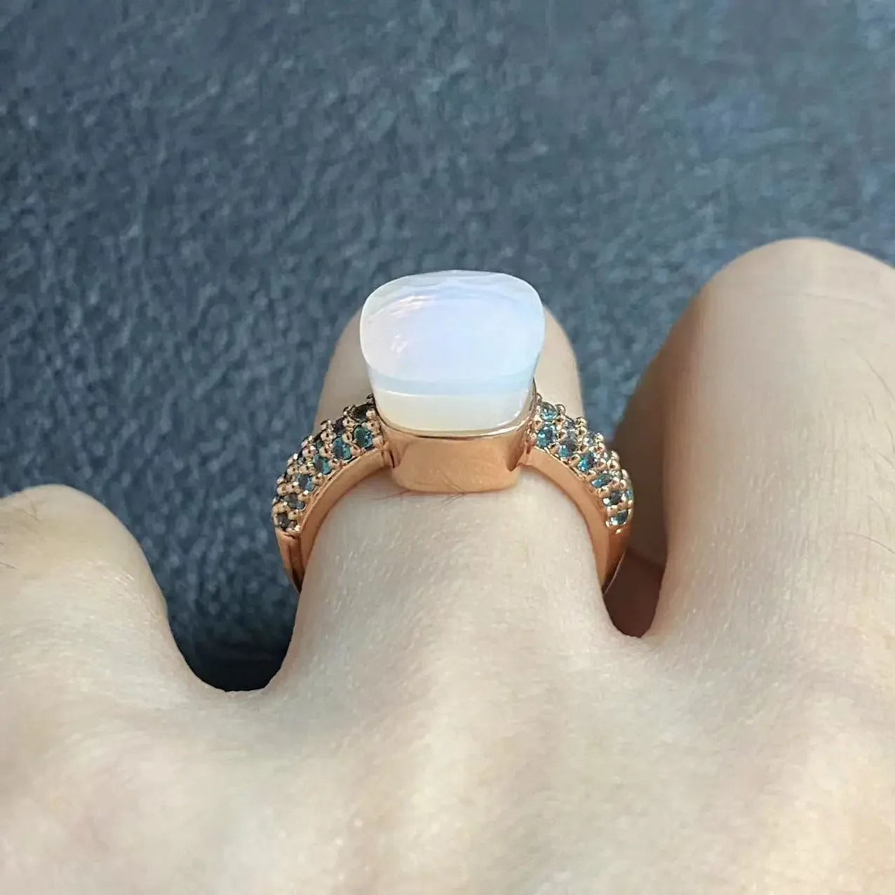 10.6mm Topaz Ring For Women Inlay Light Blue Zircon Candy Water Drop Crystal Ring Rose Gold Plated Jewelry Gift