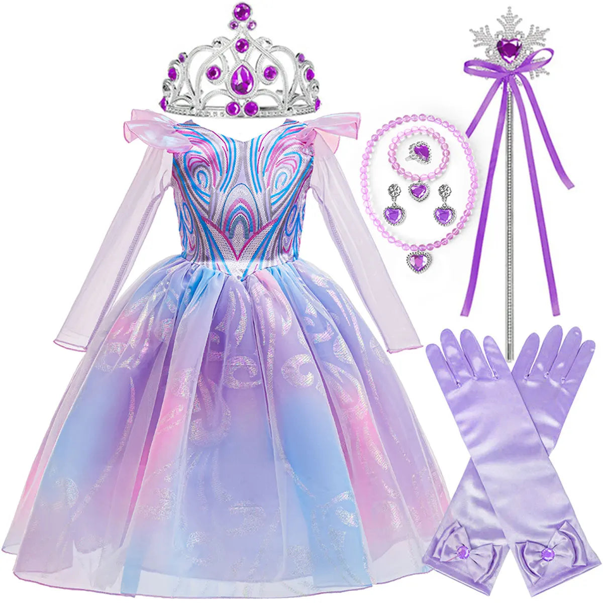 Wicked For Good‌ Girls Cosplay Purple Witch Glinda Princess Cute Dress + Accessories Birthday Party Performance Set