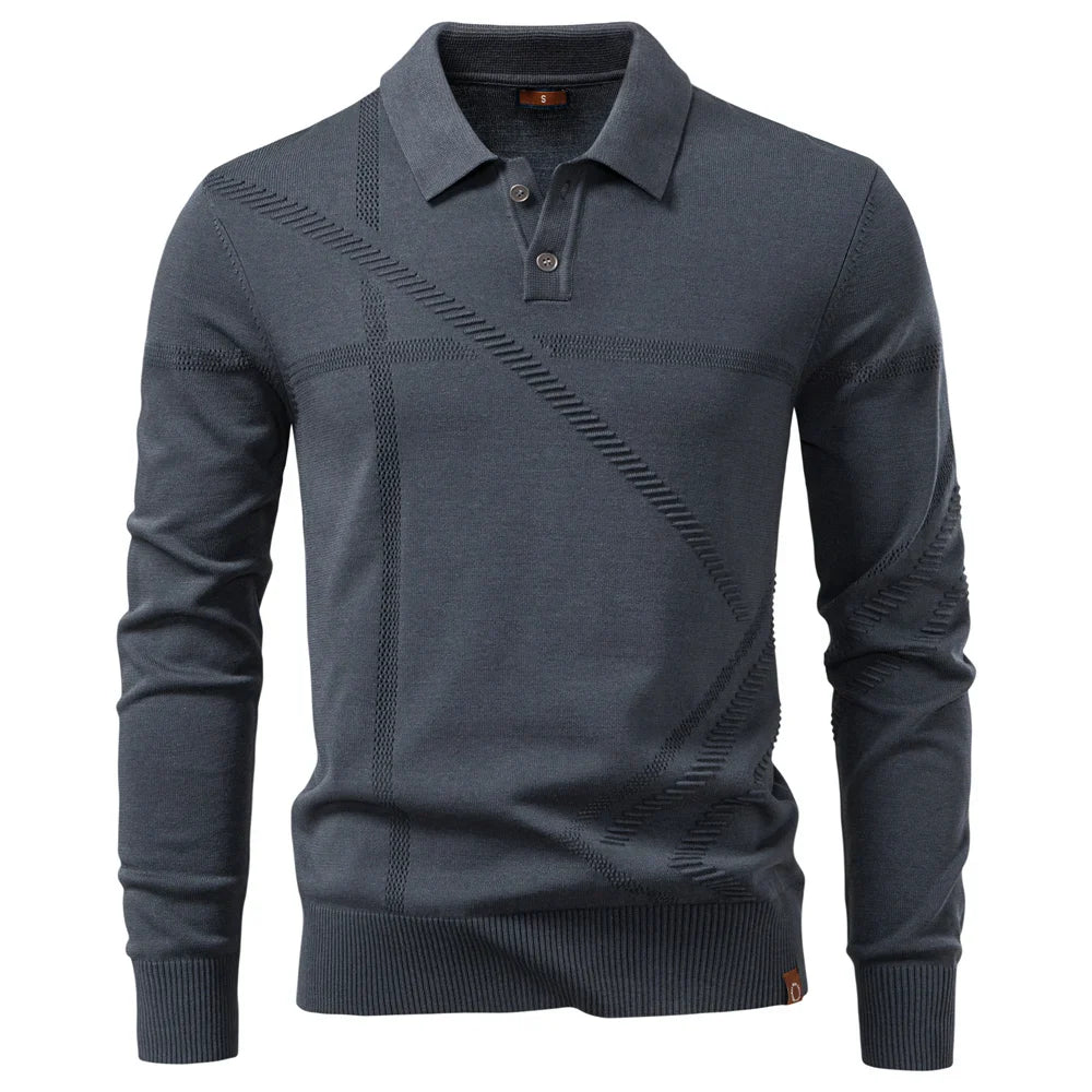 Men's Slim Fit Long Sleeve Polo Shirt Autumn Winter Thermal Comfort Fashion Stripe Solid Color Button up Polo Tops