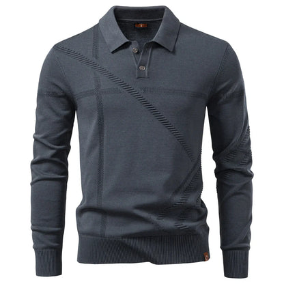 Men's Slim Fit Long Sleeve Polo Shirt Autumn Winter Thermal Comfort Fashion Stripe Solid Color Button up Polo Tops