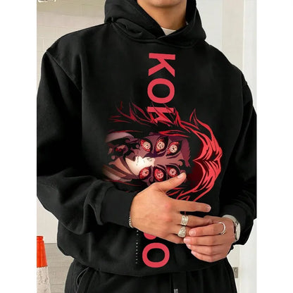 Print Black Hoodie, Oversized Streetwear Sweatshirt Men Women Long Sleeve Casual Autumn Top Unisex