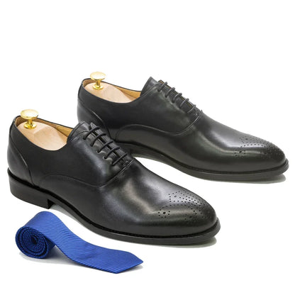 Italian Classy Men's Oxford Dress Shoes Genuine Cow Leather Lace-up Brogue Brown Black Business Office Wedding Formal Shoes Man