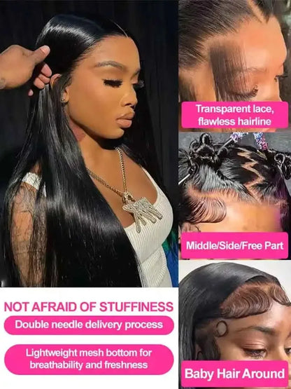 40 42 Inch Bone Straight Human Hair Wigs 13x4 13x6 HD Transparent Lace Frontal Wigs Glueless Straight Lace Front Human Hair Wigs