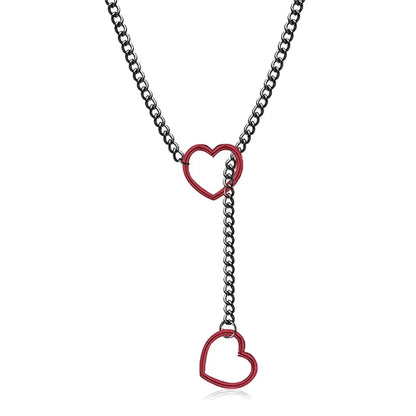 Adjustable Stainless Steel Cuban Link Necklace Hollow Heart Y-Shaped Necklace Punk Rock Style Party Accessories