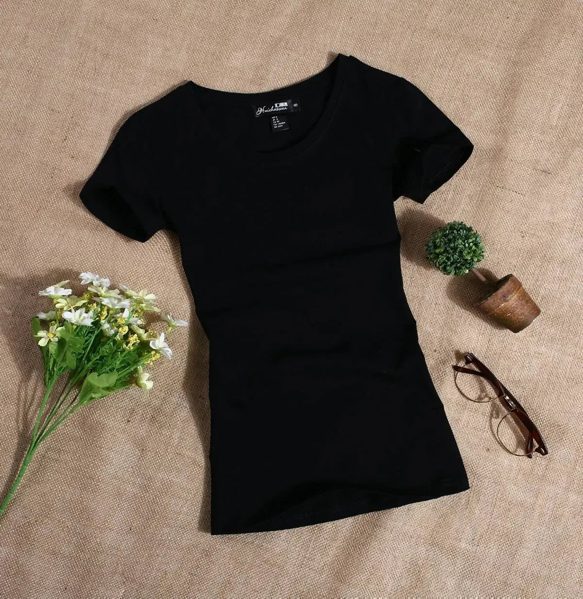 Women's T Shirt Casual Women Short Sleeved Slim Solid Color Simple Pure Tees Womens T-Shirt For Female Women T shirts
