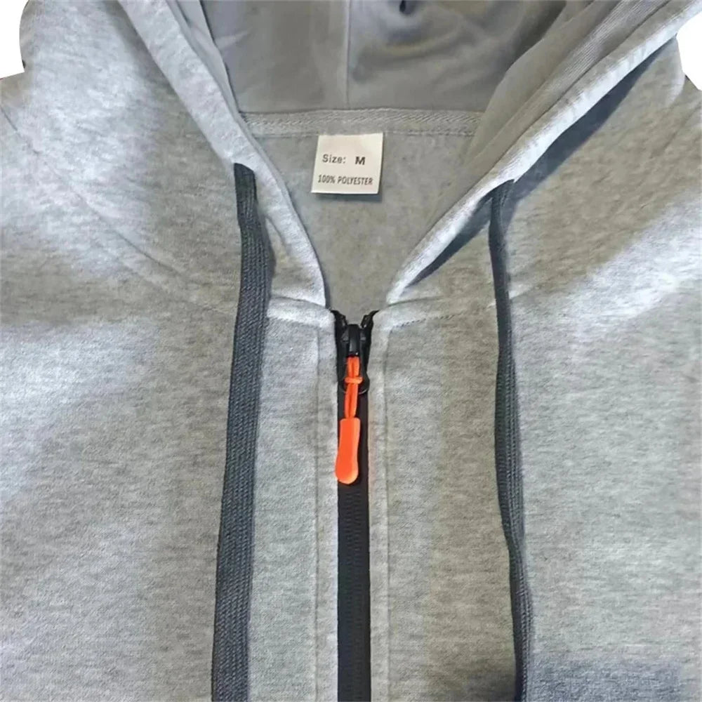 A stylish, casual and fitness two-piece set for men's autumn and winter 2025: zipper hoodie, long-sleeved pullovers and jogging