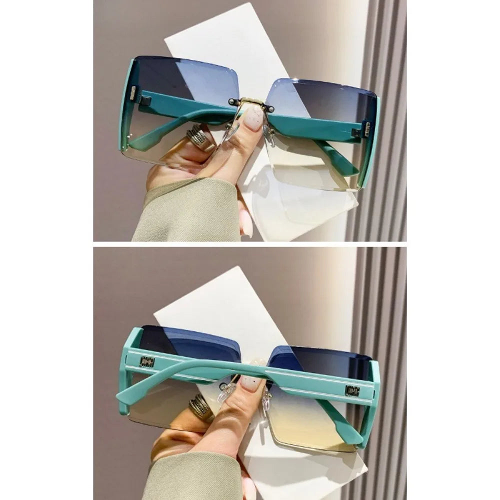 Women Fashion Rimless Beach Gradient Sunglass Original Lady Retro UV400 Eyeglasses