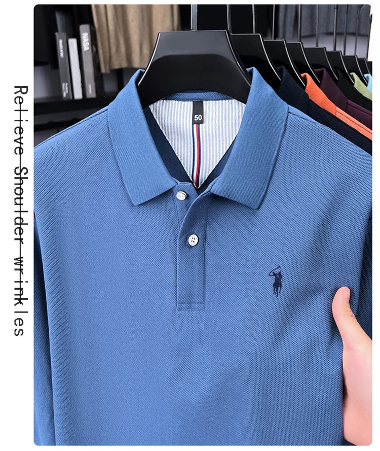 High end brand 100% cotton long sleeve polo shirt fashion luxury pony embroidery business casual comfort new Paul men's T-shirt