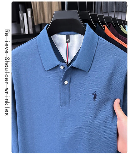 High end brand 100% cotton long sleeve polo shirt fashion luxury pony embroidery business casual comfort new Paul men's T-shirt