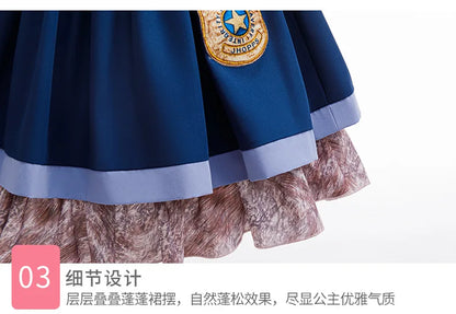 Girl Cosplay Judy Hopps Police Officer Dress Zootopia Bunny Costume Kids Dress Up Halloween Rabbit Dress Outfits