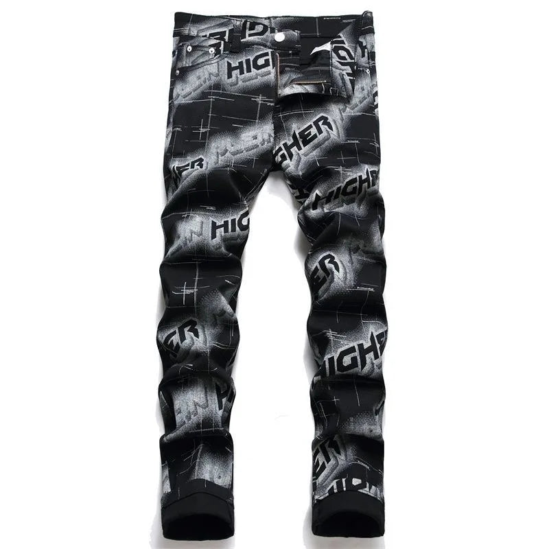 Spring and Autumn Fashion Trend Printed Straight-Leg Stretch Denim Jeans For Men Comfortable Casual Sports High-Quality Jeans
