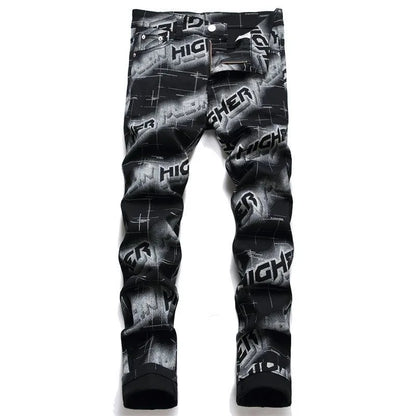 Spring and Autumn Fashion Trend Printed Straight-Leg Stretch Denim Jeans For Men Comfortable Casual Sports High-Quality Jeans