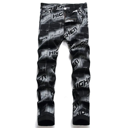 Spring and Autumn Fashion Trend Printed Straight-Leg Stretch Denim Jeans For Men Comfortable Casual Sports High-Quality Jeans