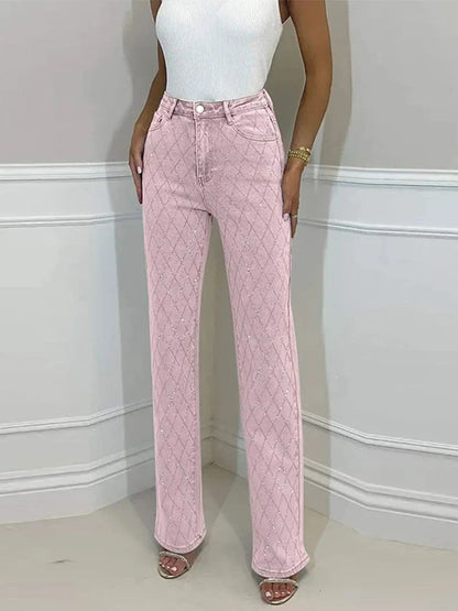 Y2K Women Rhinestone-Shaped Denim Trousers