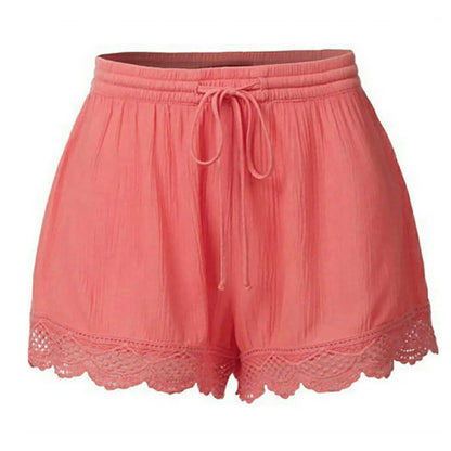 Shorts For Women Ruffle Hem Casual Shorts Plus Size Drawstring  Lace Shorts