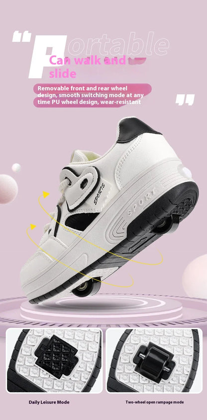 Lace-up breathable walking shoes Girls 2024 new two-wheeled retractable sports roller skates for female students outdoors