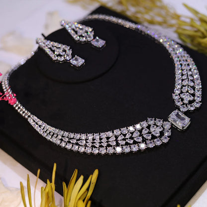 Chic Brilhante Grande Quadrado Luz Branca CZ Cristal Feminino Festa Casamento Colar e Brincos Conjuntos de Joias da Moda para Noivas Z019