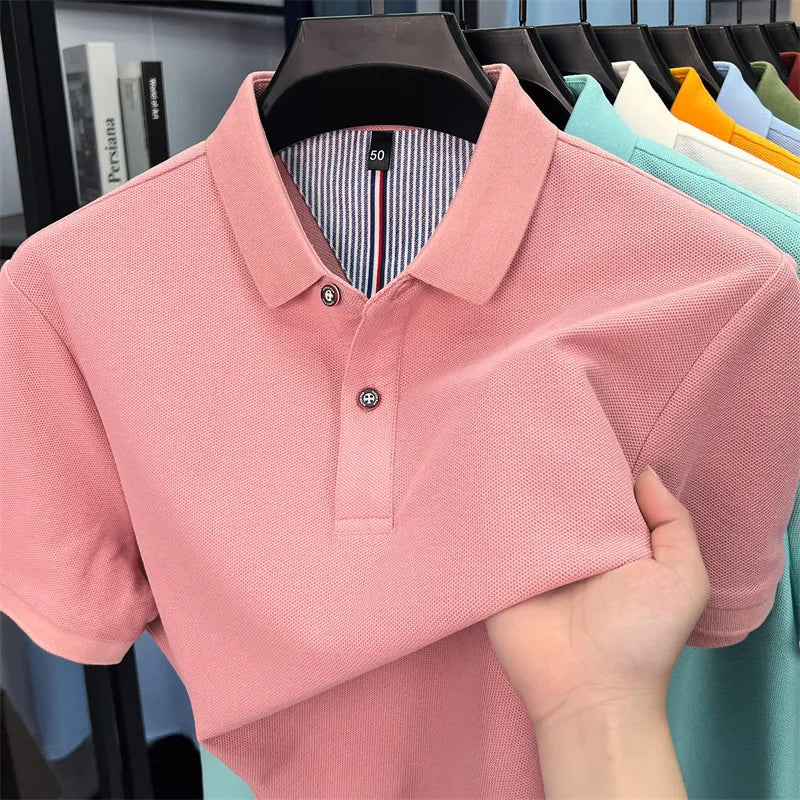 100% pure cotton high-end short sleeve polo shirt men's summer fashion new breathable Korean business casual golf brand T-shirt