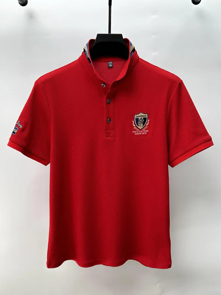High end luxury silk cotton short sleeve POLO shirt men's summer fashion brand embroidered T-shirt cool wrinkle resistant top