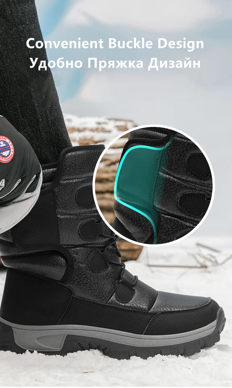 New Warm Men Plush Snow Boots High Top Winter Men's Boots Waterproof Winter Motorcycle Boots Outdoor Anti-Slip Men Hiking Boots