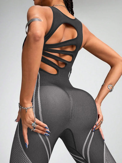 Women's Sports Yoga Jumpsuit Leisure Fitness Yoga Jumpsuit Yoga Training Suit Fitness Jumpsuit Splicing Color  Fashionable