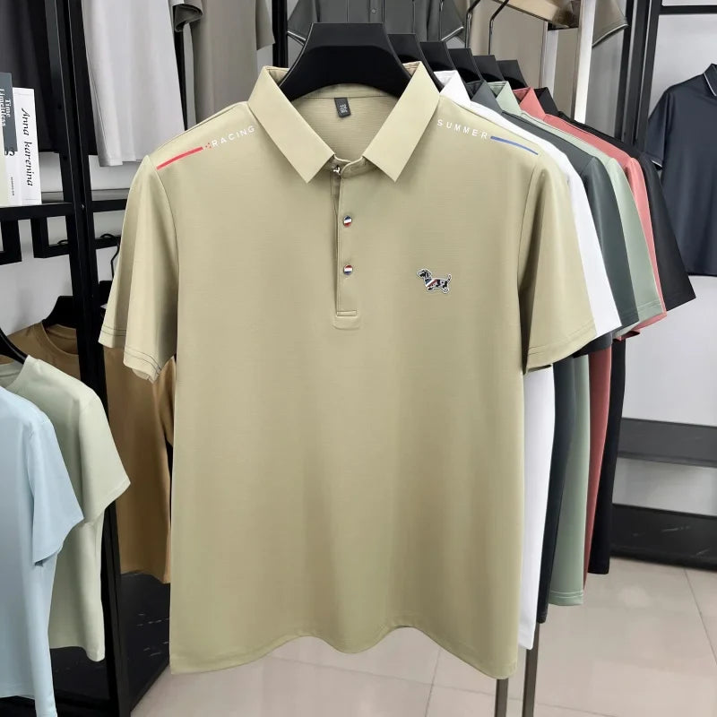 New Business Men's Lapel Polo Shirt High End Design Cartoon Dog Print Short Sleeve T-Shirt Summer Fashion Breathable Men's Wear