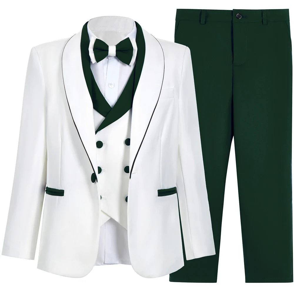 4 Pieces Boys Suit Set Vest Included - Toddler to Teen Tuxedo Sets - Christening Suits Adjustable Waist Boys Suit 3-14 Years