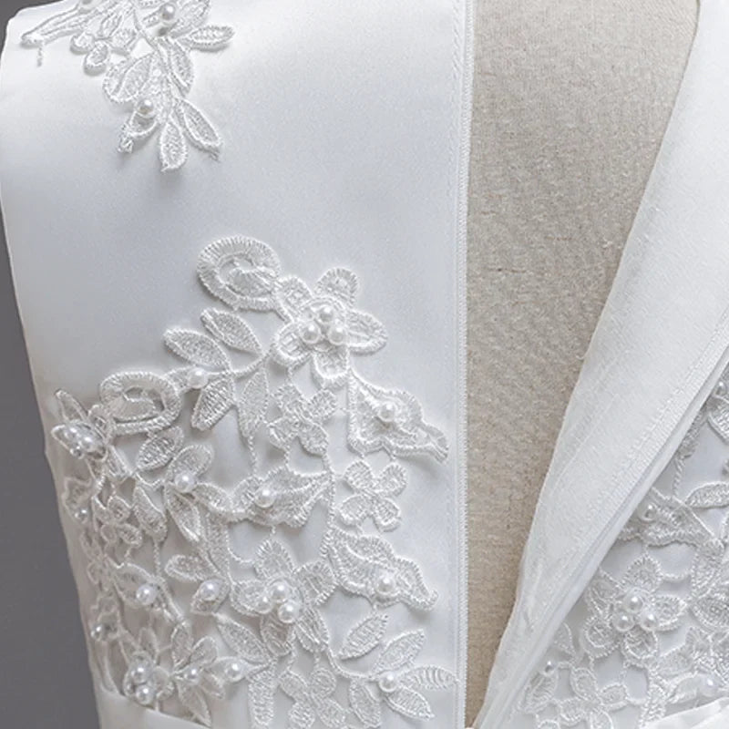 Teenage Girls Sequins Embroidery Bridesmaid Long White Dress For Flower Kids Wedding Party First Communion Birthday Vestidos