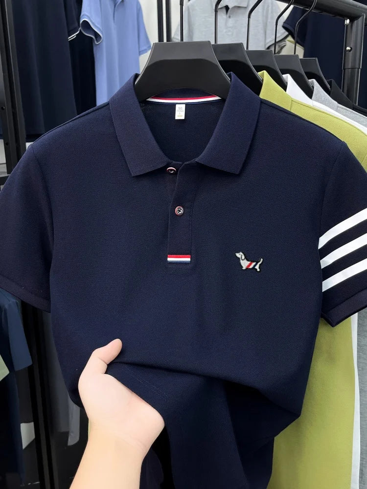 Summer 100% cotton short sleeve polo shirt men designer high-end brand cute dog embroidery Korean casual golf fashion T-shirt